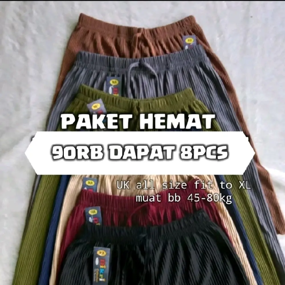 Celana Kulot Lidi Pendek 7/8 Paket Hemat 100RB - 8PCS (Bebas Pilih Warna) - Santai, Bawahan, Motif, Shorts, Karet, Dewasa, Melar, Wanita, Linen