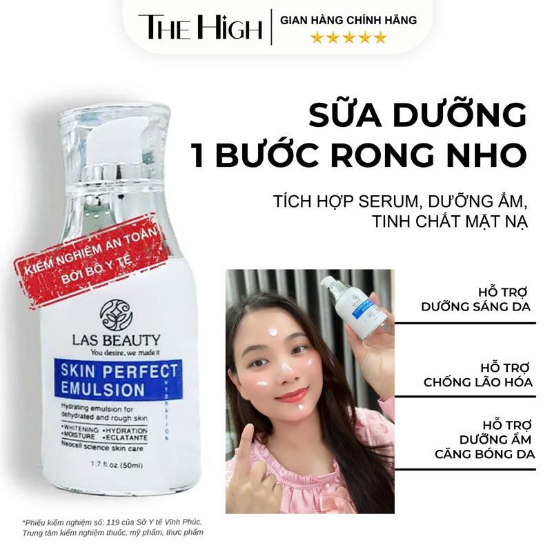 Sữa Dưỡng Căng Bóng Sáng Da Tích Hợp Serum Dưỡng Ẩm Tinh Chất Mặt Nạ Trong Một Chiết Xuất Rong Nho Dịch Nhầy Ốc Sên Tặng Vitamin E Skin Perfect Emulsion 50ml dùng cho Tất cả các loại da Skincare Nữ Women Nữ