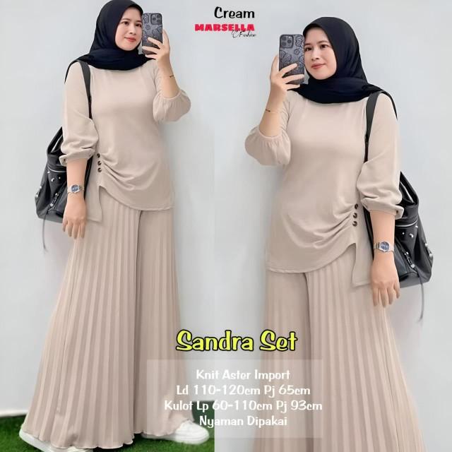 Product Introduction of Pakaian setelan wanita bahan knit aster import LD 110-120 cm lengan panjang celana kulot plisket nyaman dipakai bestseller Sandra set Adra set by Vensy marsella 21