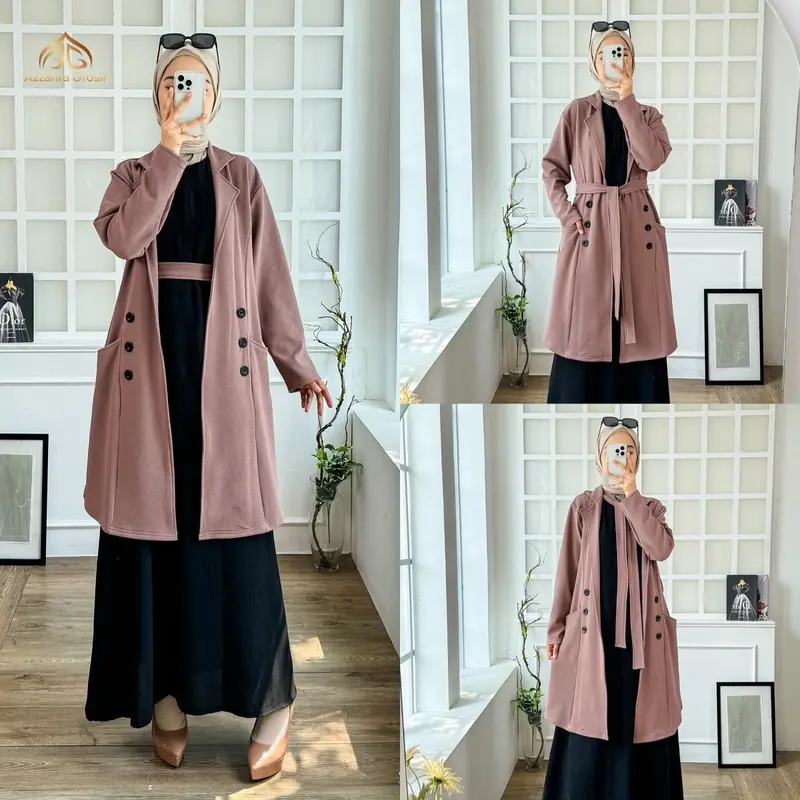 AG - Jisoo Blazer [Tanpa Dalaman] Wanita Long Outer Tali Ikat Pinggang Fashion Muslim Korean Style / 672-8479 2