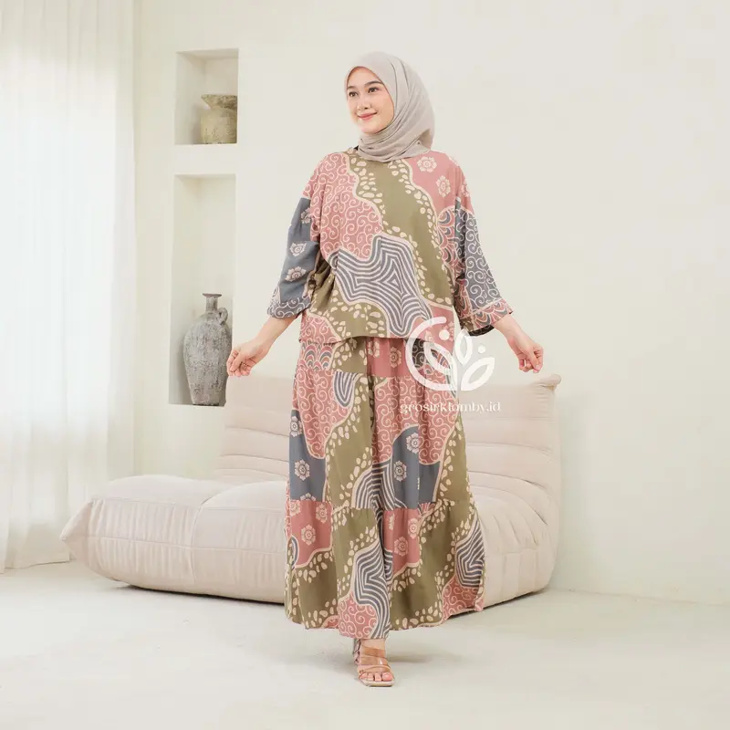 One Set Rok Marina Rayon Batik Premium Jumbo Busui Atasan Bawahan Wanita Rok Adem Tebal Nyaman 5