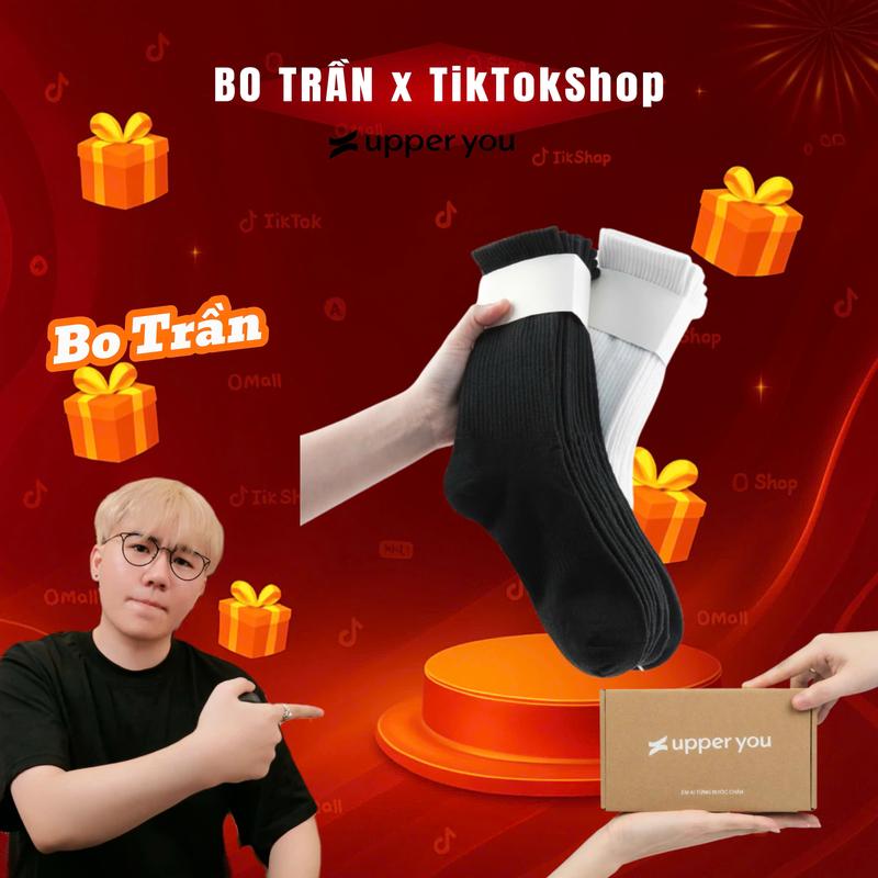 [BO TRẦN] Tất Vớ Nam Nữ Cổ Cao Trơn UPPERYOU Cotton Êm Ái Dày Dặn Thoáng Khí - VSF4001