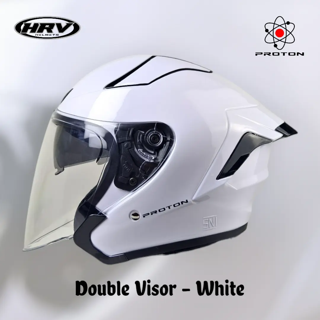 Helm HRV Proton Solid Double Visor Half Face Anti Silau Spoiler SNI Pria Wanita SNI