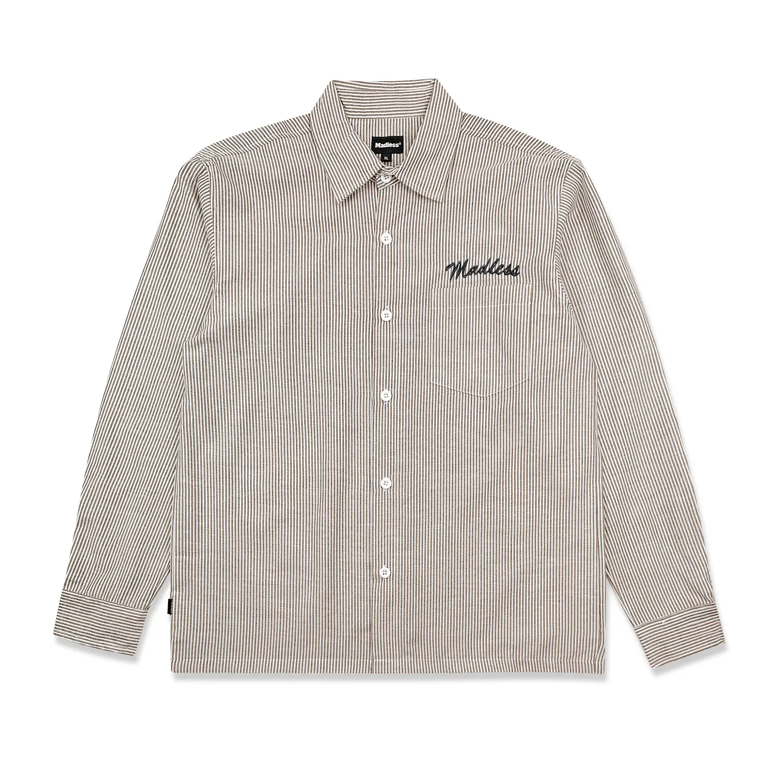 Madless | Longshirt Kemeja Lengan Panjang Stripe Pria  | Long Mocha Katun