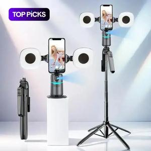 360度回転可能な顔追跡スマートセルフィースティックジンバル、ポータブル折りたたみ式スマホスタビライザー、動画録画用セルフィーアクセサリー #トップス