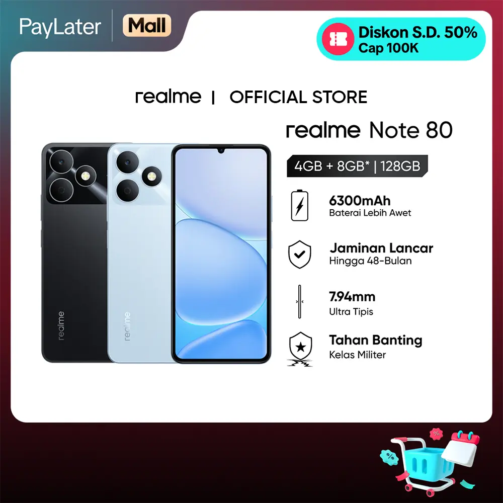 realme Note 80 4GB+8GB*|128GB (Desain Tangguh | 6300mAh Baterai | Proteksi ArmorShell | Jaminan Lancar Hingga 48-bulan | IP54)