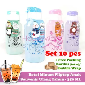 10 Pcs x Botol Minum Flip Top Anak Souvenir Ulang Tahun Murah - 350 ML Plastik