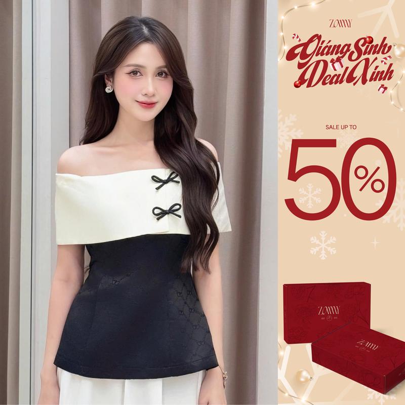  ZAMY SHOP - SM TK gấm trễ vai phối tafta tôn dáng áo trễ vai đẹp sang chảnh 