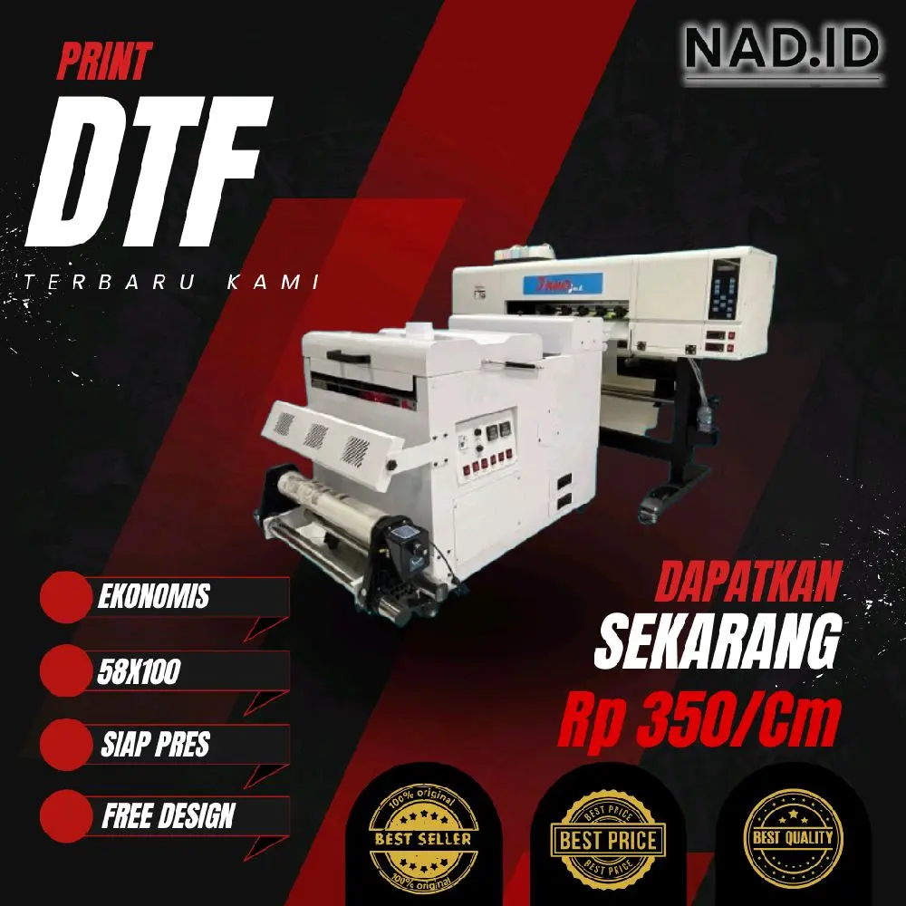 NAD.ID Cetak DTF Lebar 60cm Hasil Tajam Tahan Cuci Cocok Semua Kain Ekonomis 58x100 Siap Press Free Design Best Seller Best Price Best Quality