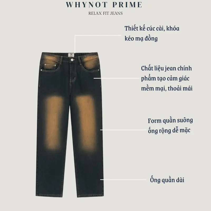 [PHIÊN BẢN CAO CẤP] Quần Jean WHYNOT PRIME 5 Màu | Quần Jean Nam Ống Suông Rộng Mallard Blue Wash Phong Cách Retro JBGWTG 1
