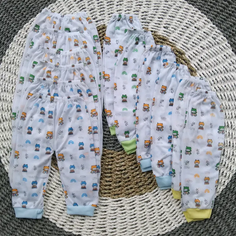 Celana Panjang Bayi Laki-laki Perempuan 0-12 Bulan Putih Full Print Halus Dan Lembut Hewan Anak-Anak Lutut 0