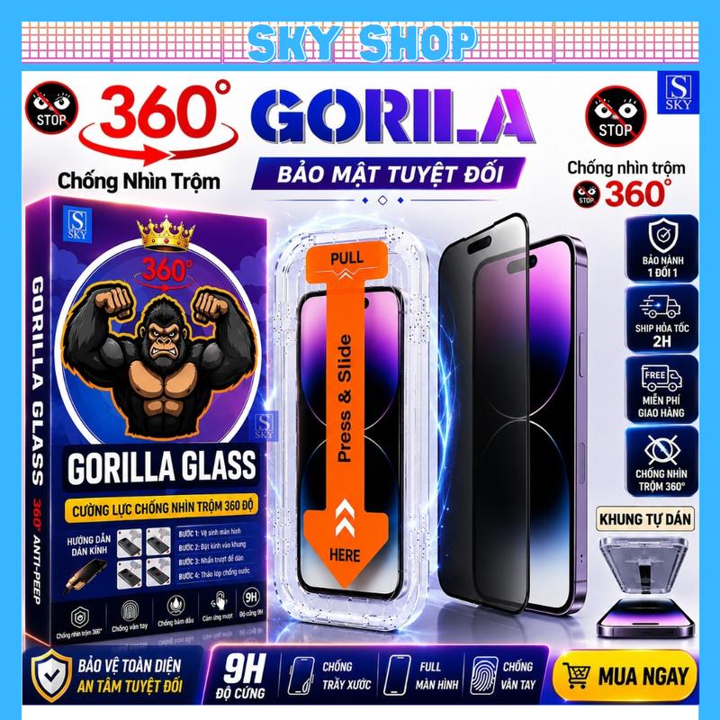 Kính Cường Lực iphone Chống Nhìn Trộm 360 Độ Tự dán rút bụi GORILA GLASS…