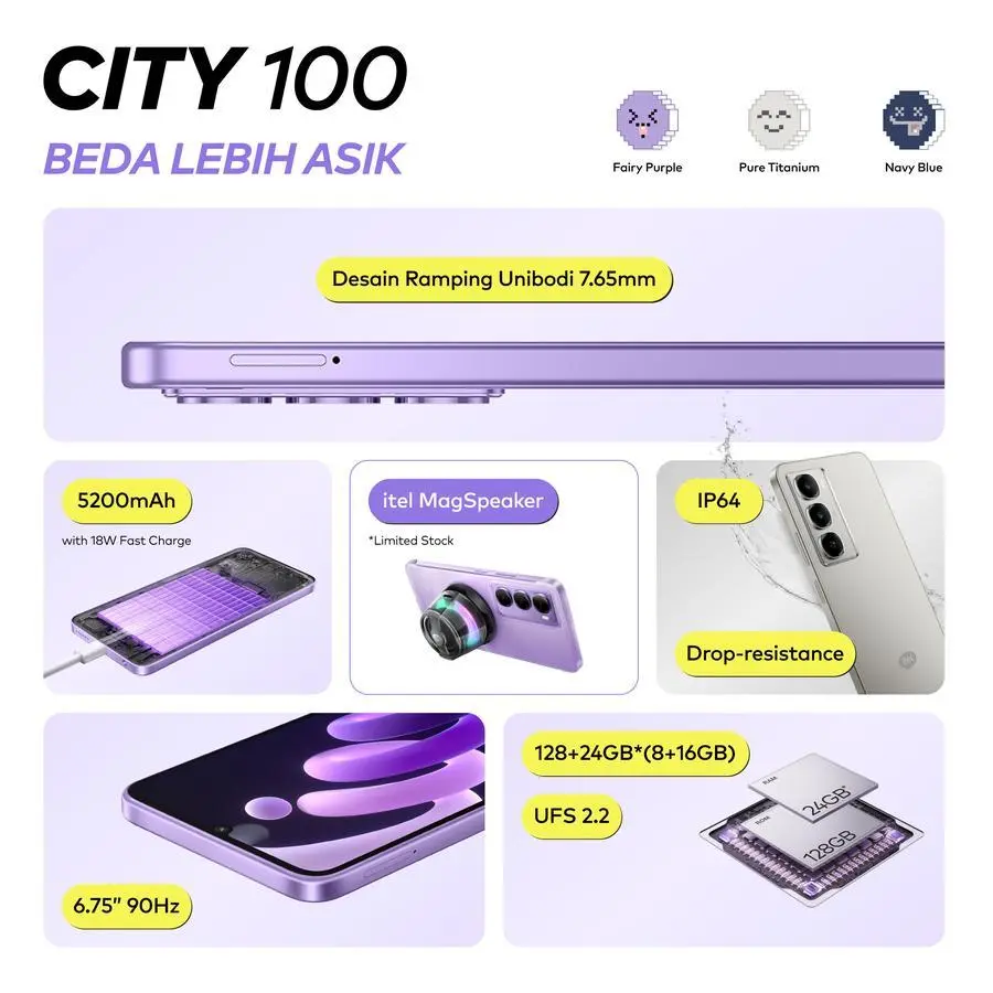 ITEL CITY100 ( 6GB/128GB ) GARANSI RESMI