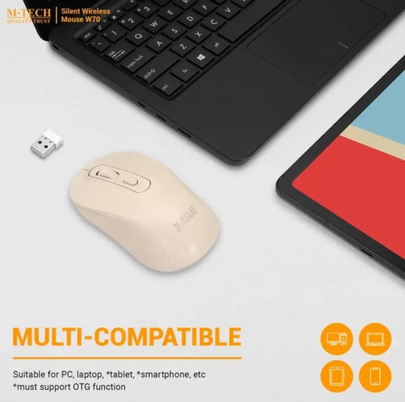 Mouse wireless m-tech w70 optical 4d 1600dpi 2.4ghz silent - w-70 mtech 4