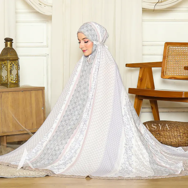 Amasya Kaluna Mukena Dewasa Premium Rayon Organic Atasan Bawahan Motif Renda Panjang Mewah Seserahan 4