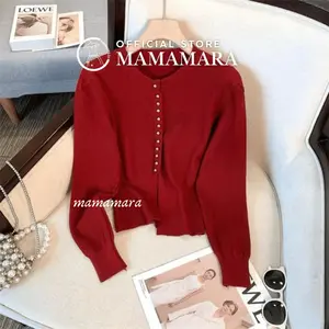 MAMAMARA - Atasan Rajut Blouse Wanita Knitwear Kancing Pearl Round Neck Simple Cardigan Basic Casual