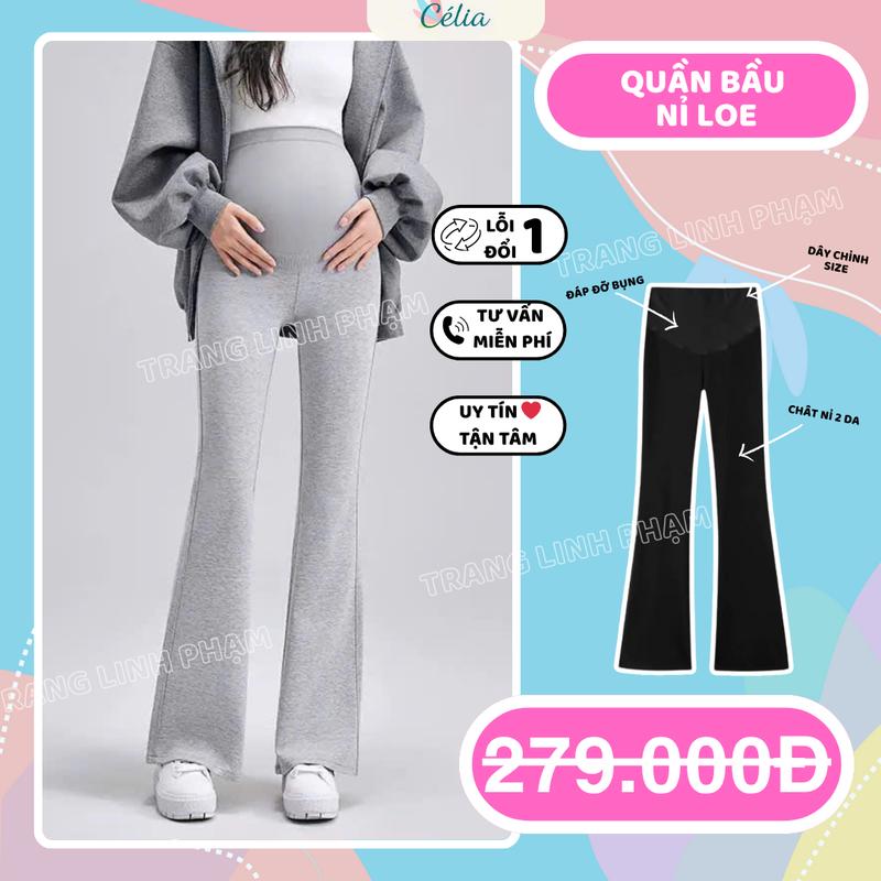 Quần Bầu Loe Chất Nỉ 2 Da Siêu Ấm Cho Mùa Đông - Có dây chỉnh Size điều chỉnh trước sinh và sau sinh | Điệu đà & Ấm Áp