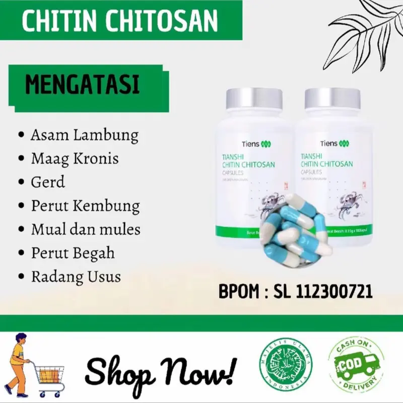 Tianshi Chitin Chitosan Original Tiens Kapsul - Serat Shitin Cina Solusi Asam Lambung Maag Gerd - Bpom Halal 2