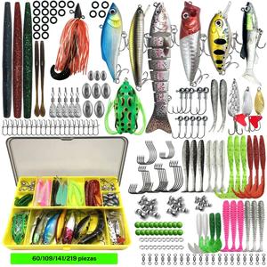 Kit de señuelos para pesca, accesorios de pesca que incluyen señuelos de cuchara, gusanos de plástico suave, jigs de crankbait, anzuelos de pesca, accesorios para pesca al aire libre