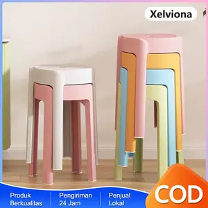 Kursi Makan Plastik Bundar Sederhana Lipat Minimalis untuk Kedai Kopi & Rumah Cocok Ruang Makan Tempat Santai Dimensi 30x30x46 cm Bahan Plastik Premium