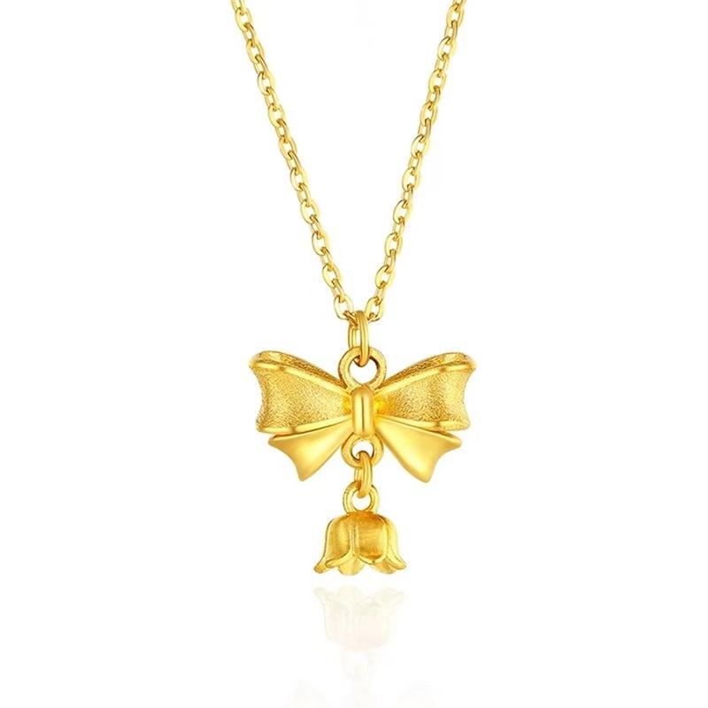 Product Introduction of SS24 Bell Flower Necklace Brass Gilding Bow Pendant Girls Send Girlfriends Clavicle Chain Gift 16