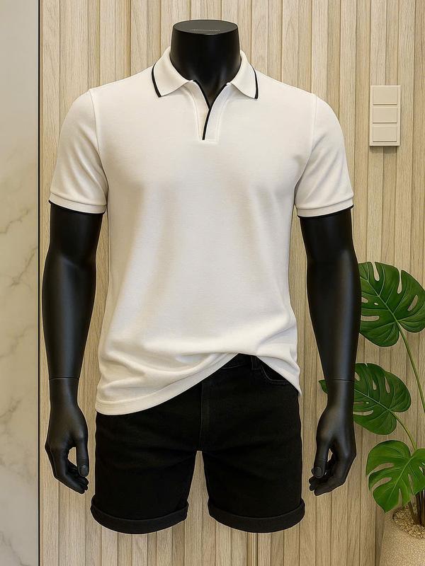 Áo polo Core vải gân cotton thiết kế cổ V thanh lịch lịch lãm chỉnh chu - J16