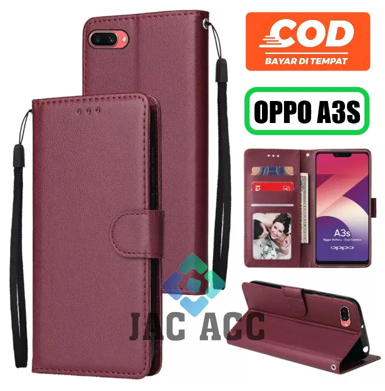 DOMPET HP UNTUK OPPO A3S LEATHER FLIP CASE UNTUK OPPO A3S