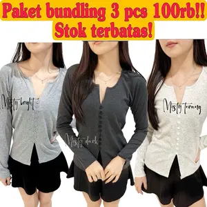 Paket promo atasan 3 pcs 100rb/paket bundling atasan wanita Vneck crop top long sleave BEST SELLER  Baju Rib Panjang Lembut Nyaman Basic