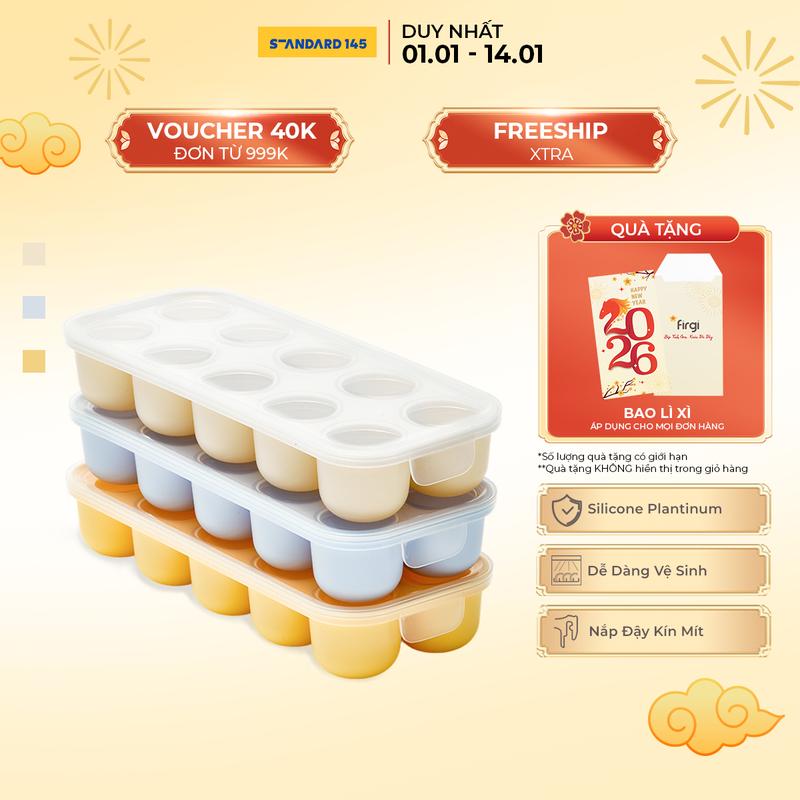 Khay Silicone Trữ Đông Thực Phẩm Ăn Dặm Cho Bé Standard145 Hàn Quốc An Toàn Tiện Lợi 10 Ngăn 450ml Kèm Nắp Đậy