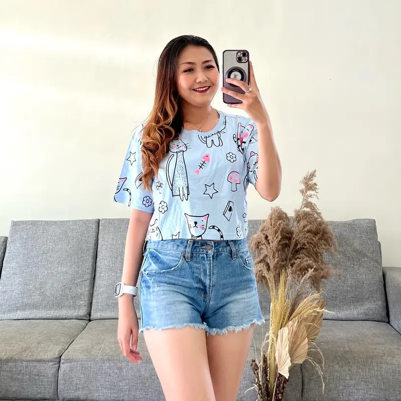Berdikari Collection Kaos Crop Top Oversize Wanita Bahan Katun Premium Motif Fullprint 2