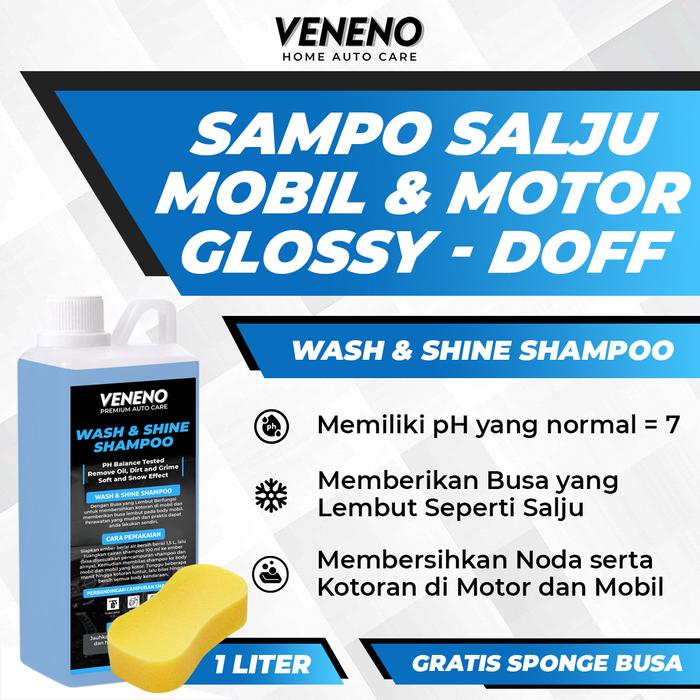 Gambar WASH AND SHINE SHAMPOO 1 LITER - Shampoo Kendaraan PH Normal, Busa Salju yang Lembut, Bersihkan Noda Membandel di Kendaraan dari VENENO IND STORE Kab. Sidoarjo Tokopedia