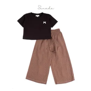 Kimi setelan anak perempuan - one set knit anak - one set celana highwaist salur anak - one set rok salur anak