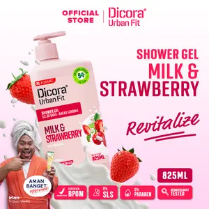 Dicora Nourishing Shower Gel Strawberry & Milk 825ML | Sabun Mandi Cair Organik Lembut & Wangi