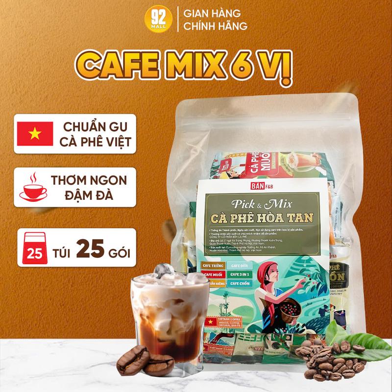 6 VỊ HOT Cà Phê Mix 6 Vị Muối Trứng Dừa Sầu Riêng Chồn Cà Phê 3in 1 -Thương Hiệu Bản F&B