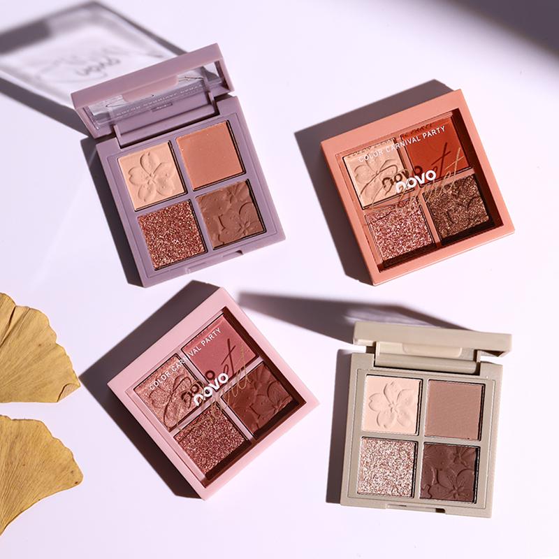 Bảng Phấn Mắt, NOVO, 4 Màu, Lì Không Thấm Nước, Mịn, Sắc Tố Cao, Màu Đất, Bảng Phấn Mắt Trang Điểm, 5330