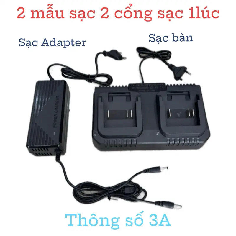 Bộ Sạc Nhanh 2 cổng chân phổ thông Makita - sạc đôi được 2pin cùng 1 lúc - có đèn báo - tự ngắt khi sạc đầy - sạc nhanh 3A - bảo hành 12 tháng