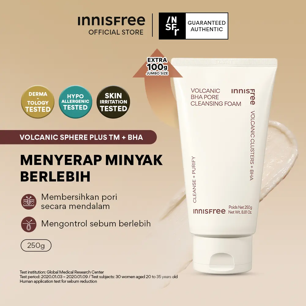 Innisfree Volcanic Bha Pore Cleansing Foam 250gr - Sabun Pembersih Wajah untuk Kulit Berminyak