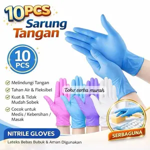 10 PCS Sarung Tangan Nitril Handscoon Tanpa Serbuk Kuat Elastis Tidak Mudah Robek Termurah - Cleaning desk regular