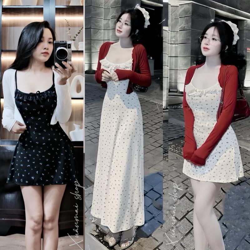 Ngắn- Dài Đầm HOA NHÍ BÈO TRƯỚC DÁNG A ĐỆM MÚT ngắn khoác rời Xuân Mai shop