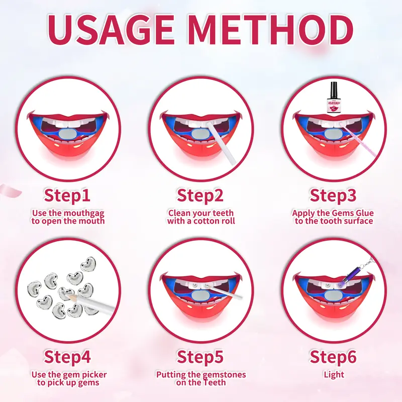 Bộ Đá Quý Răng Tự Làm, LUNOON, Bộ Trang Trí Trang Sức Răng, Có Keo Và Đèn, Đá Quý Quý Trong Suốt, Bộ Khoan Răng Lấp Lánh, Dễ Tháo Rời, Bộ Trang Trí Răng Trắng Đẹp 4