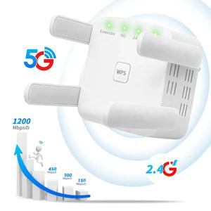 1200Mbps WiFiエクステンダー、デュアルバンド5GHz/2.4GHz WiFiレンジエクステンダー、イーサネットポート付きワイヤレスリピーター、10,000平方フィートと100デバイスに対応、家庭やオフィス向けのWIFIリピーターギフト用