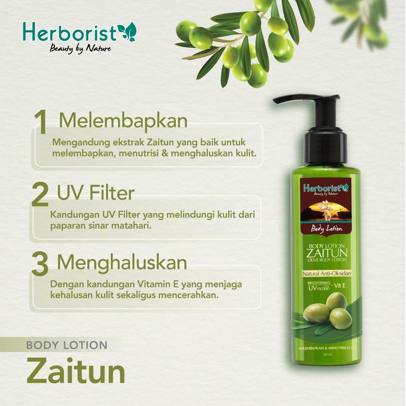 Herborist Body Lotion Zaitun 145ml - Paket 3pcs Tubuh Vitamin lotion wangi segar Mencerahkan Melembutkan body  lotions 2
