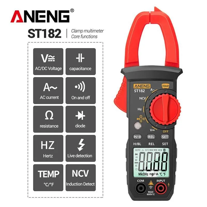 Tang Ampere Digital ANENG ST182 Multimeter - Alat Ukur Listrik Akurat dengan Tes Voltase, Frekuensi & Sensor NCV