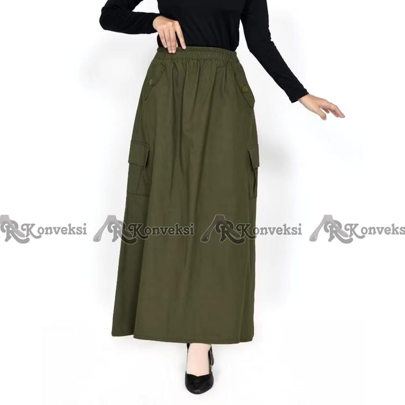 AR | ROK CARGO WANITA TWILL PREMIUM ROK CARGO A-LINE SKIRT Rok Cargo skirt Twill Mulur Tebal elastis Premium Kain Karet Nyaman 4