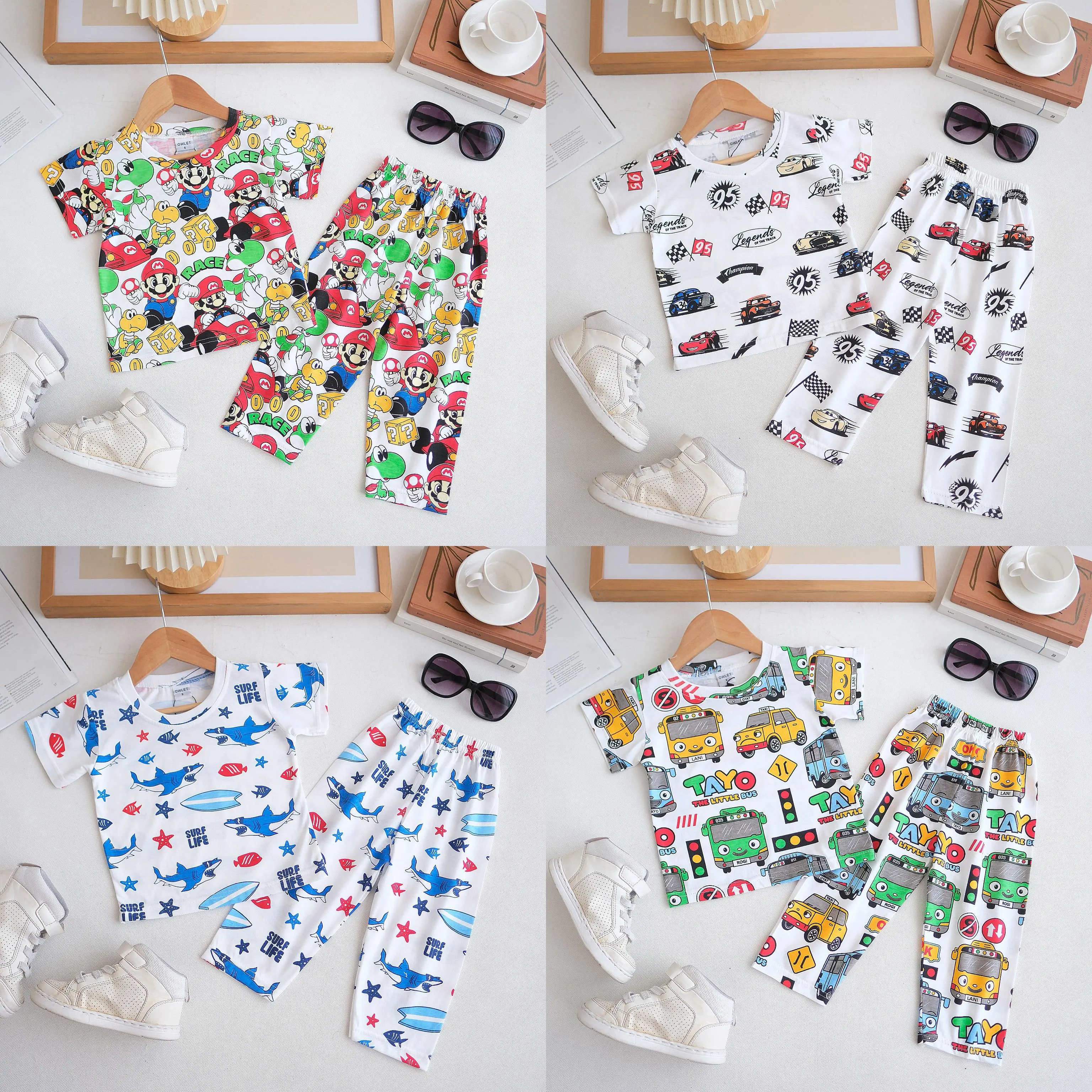 Owlet - setelan anak laki laki / piyama anak bergambar / piyama panjang / baju tidur anak / setelan motif / setelan motif karakter  Fashion Pakaian