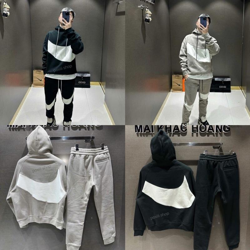  Bộ Quần Áo Dài Tay Hoodie Nai Kỳ Mix Thân Trắng Mũ Hai Lớp Form Chuẩn SC - Set Dài Nam Nữ Vải Nỉ Bông Dày Dặn 