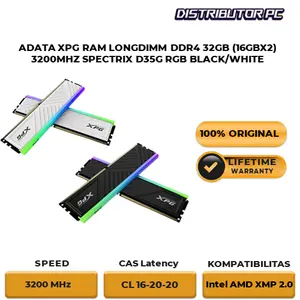 ADATA XPG RAM LONGDIMM DDR4 32GB (16GBX2) 3200MHZ SPECTRIX D35G RGB BLACK/WHITE