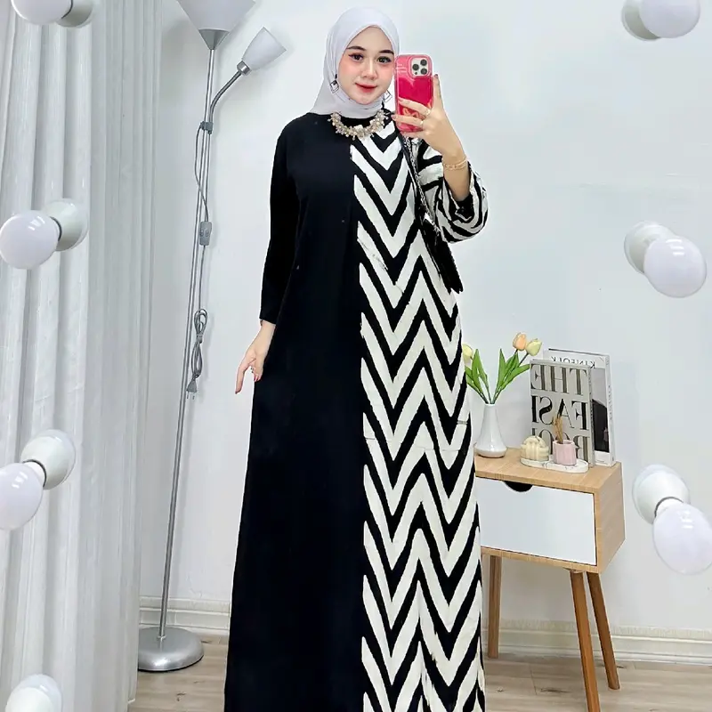 dress maxi batik cap cetak semi gamis bahan rayon premium tebal busui Muslim Wanita Remaja Samping Midi 1