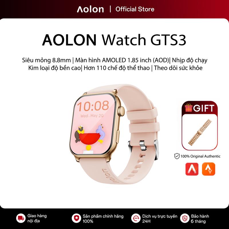  【Live Aolon GTS3 Đồng Hồ Thông Minh SmartWatch  Màn Hình AMOLED Độ Dày 8.8mm Chống Nước IP68 Bảo Hành 6 Tháng Chính Hãng Thời lượng pin kéo dài một tuần,Trẻ trung thời trang và thoải mái khi mặc phù hợp cho các bé gái mặc và có thể làm quà tặng 