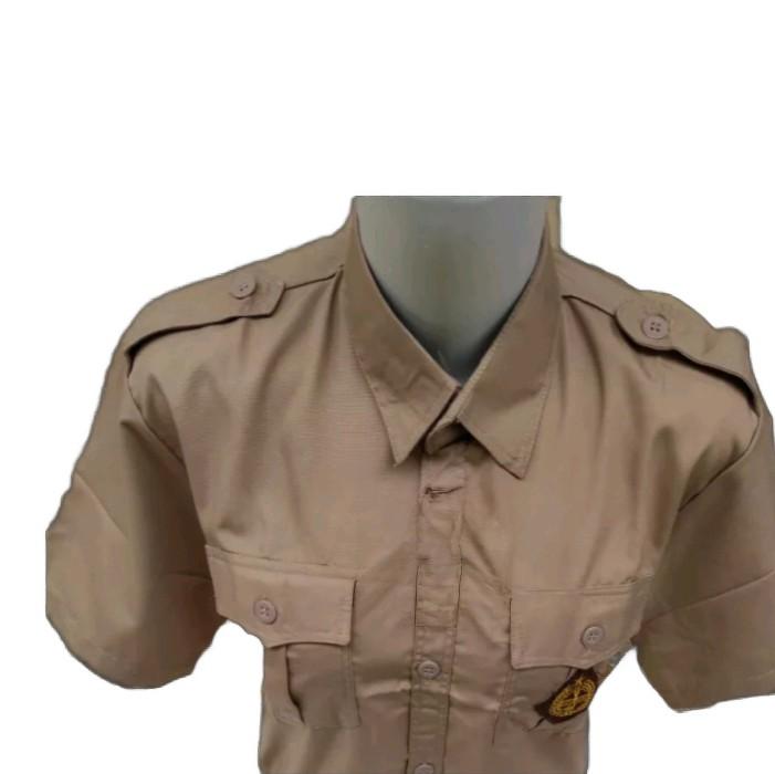 baju pramuka sd smp sma laki laki lengan pendek seragam sekolah Amel Uniform Coklat Pria Tebal Kancing  Formal Nyaman kemeja 4